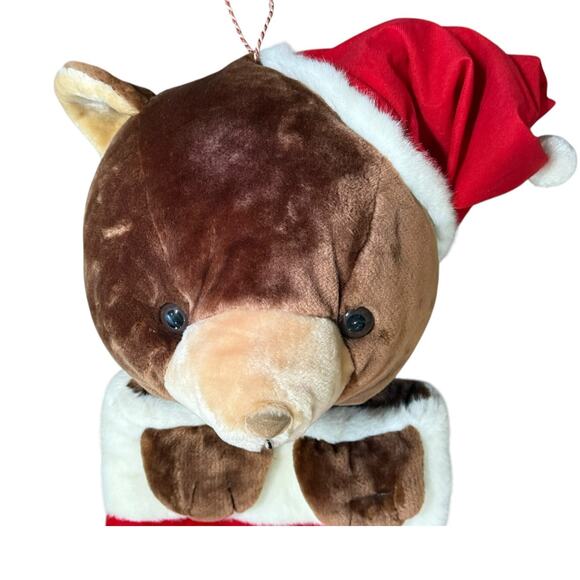 Vintage 80s Christmas Stocking Plush 3D Teddy Bear‎ Santa Hat 48" Humongous XL - Picture 9 of 13